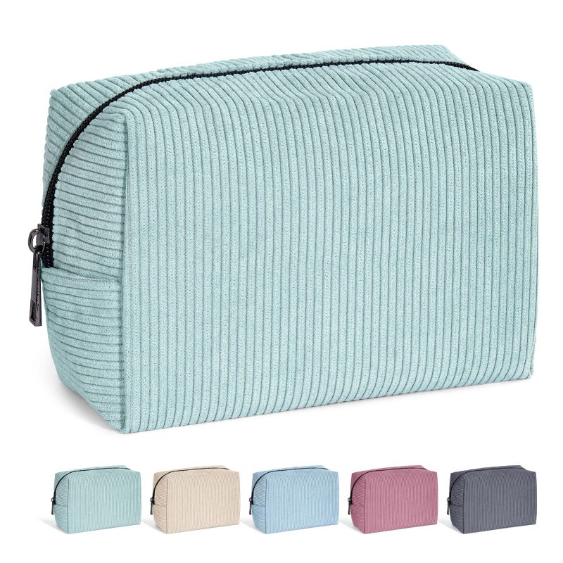 MAANGE Small Makeup Bag For Purse  Travel Cosmetic Bag Makeup Pouch Corduroy Portable Versatile Zipper Pouch For Women (GREEN) - Image 1